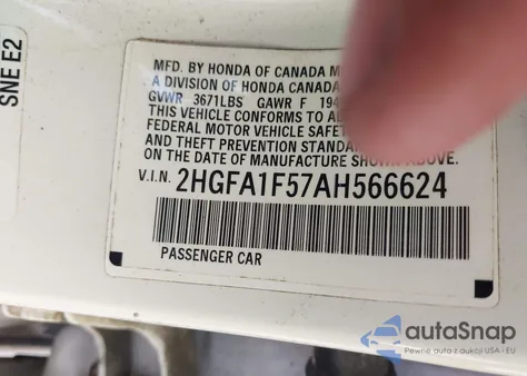 2010 Honda Civic Lx из США, поврежденный, VIN 2HGFA1F57AH566624